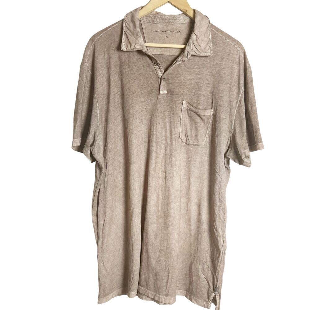 John Varvatos Brown Acid Wash Short Sleeve Cotton Polo Shirt Size XL